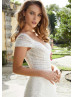 Cap Sleeves Ivory Glitter Lace Pleated Wedding Dress